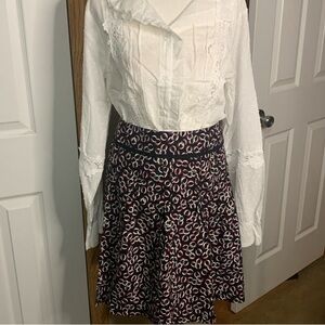 LOFT Black White & Pink Geometric Circle Cotton A-line Pleated Side Zip Skirt